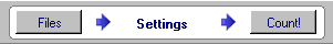 From Settings screen you can either click Count! button and start processing of selected files by AnyCount Engine or return to file selection screen by clicking on Files button: